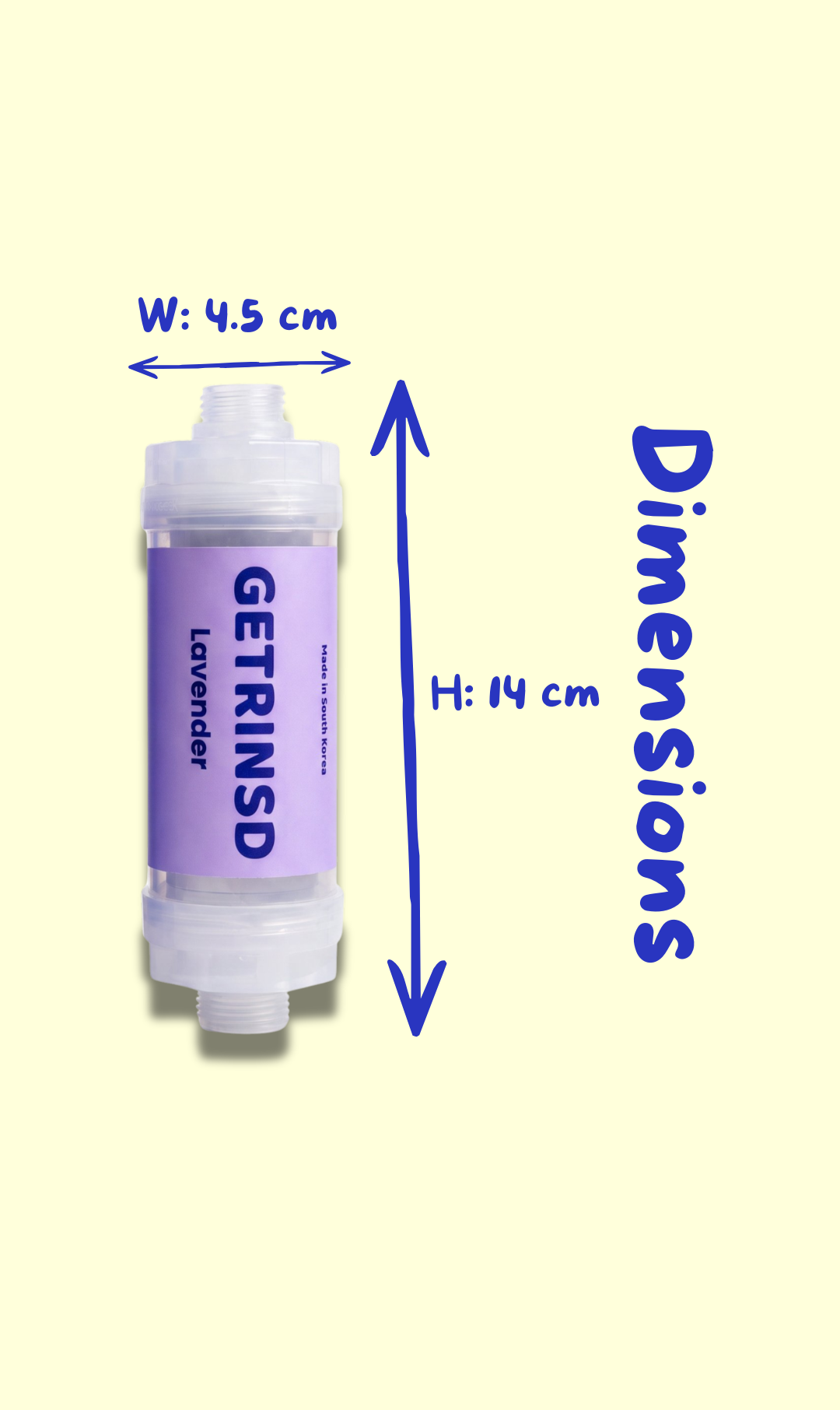 GETRINSD Vitamin C Aroma Shower Filter with lavender scent, 14 cm in size, designed to improve water quality and add a calming aroma