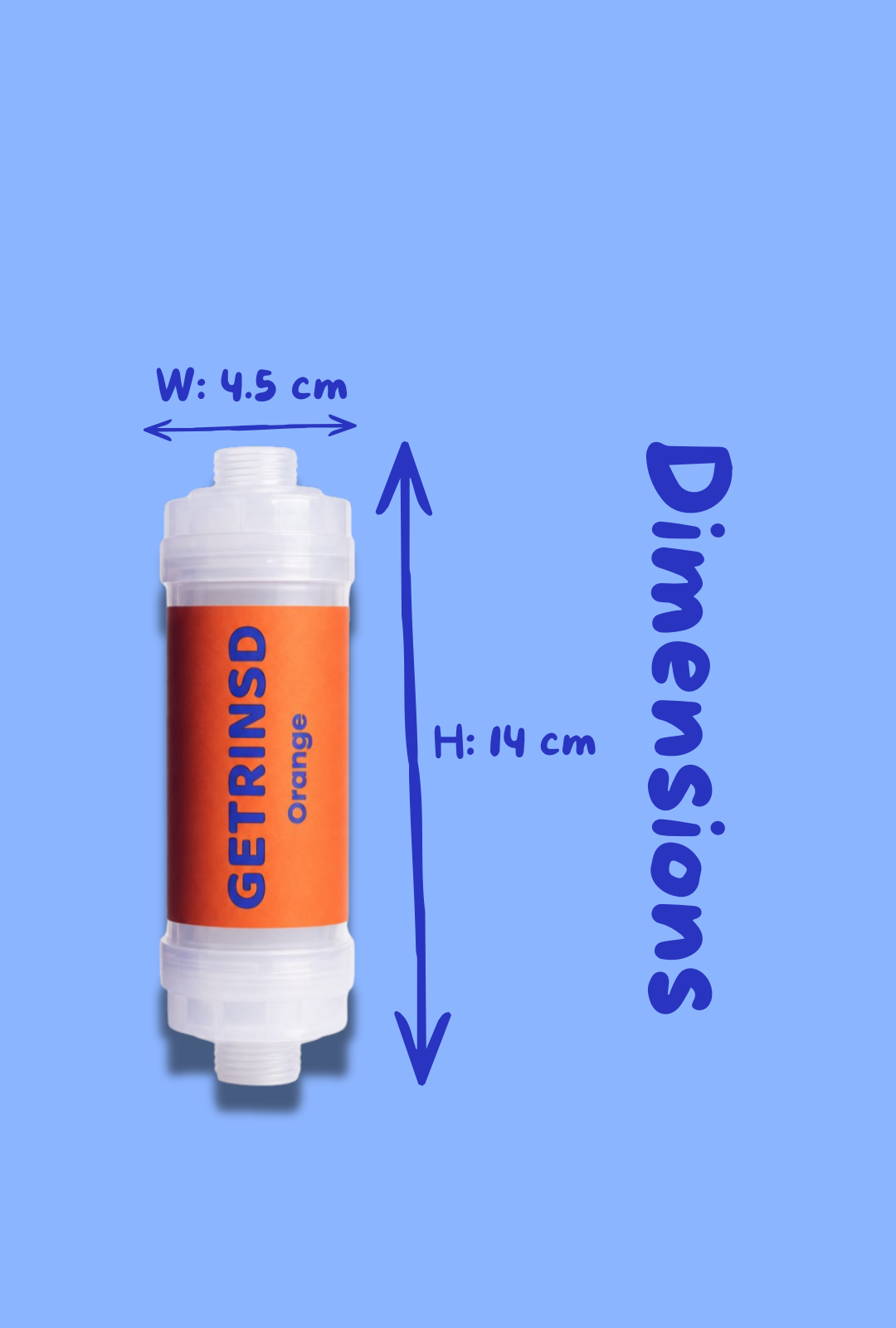 GETRINSD Vitamin C Aroma Shower Filter in orange, showing the compact filter with vibrant orange color and textured surface.
