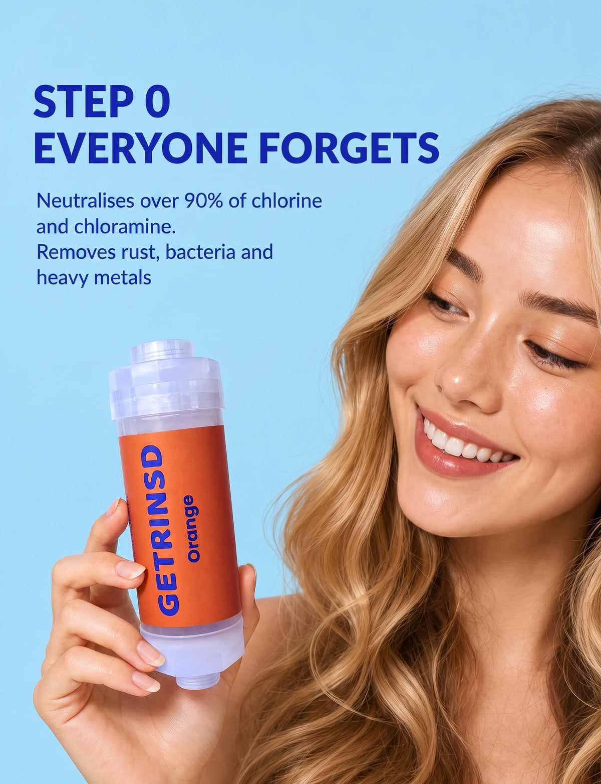 GETRINSD Vitamin C Aroma Shower Filter in orange, showing the sleek filter design and vibrant orange color for refreshing shower experience.
