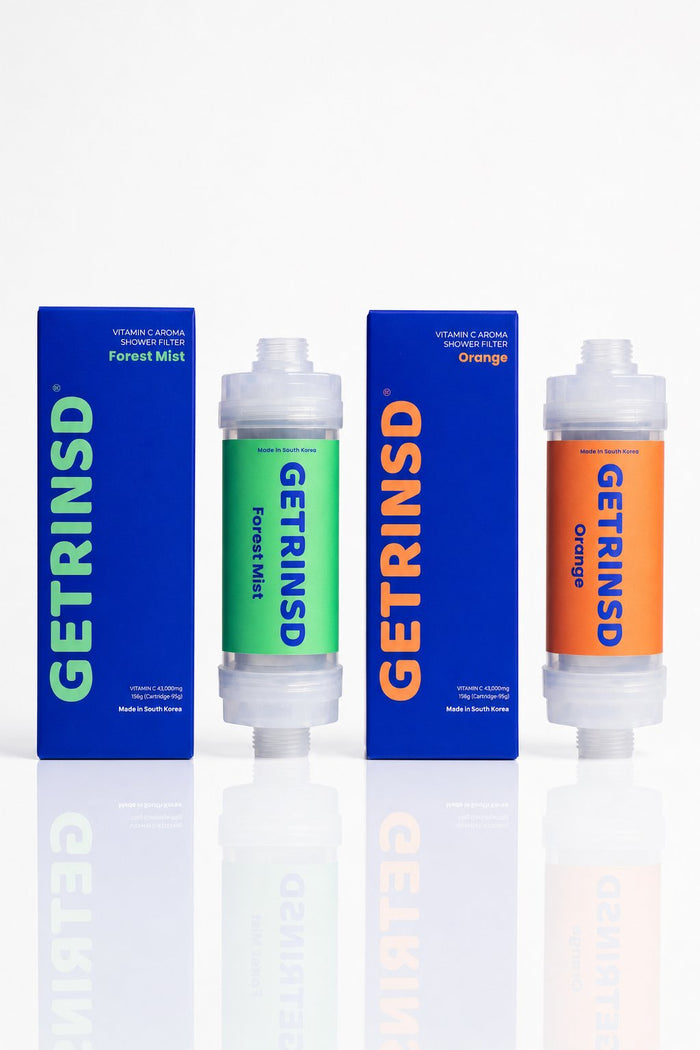 GETRINSD Vitamin C Duo Bundle featuring aroma shower filters with vitamin C infusion for refreshing, skin-friendly shower experience.
