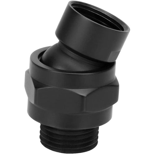 Black GETRINSD swivel adapter with a sturdy design, shown in a close-up view, ideal for versatile connection applications.