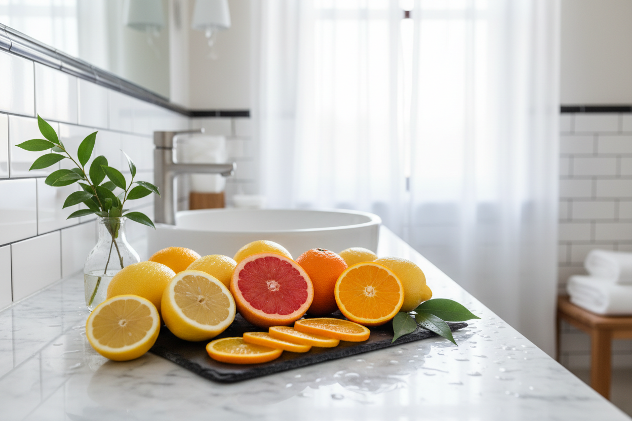 fruit in a bathroom